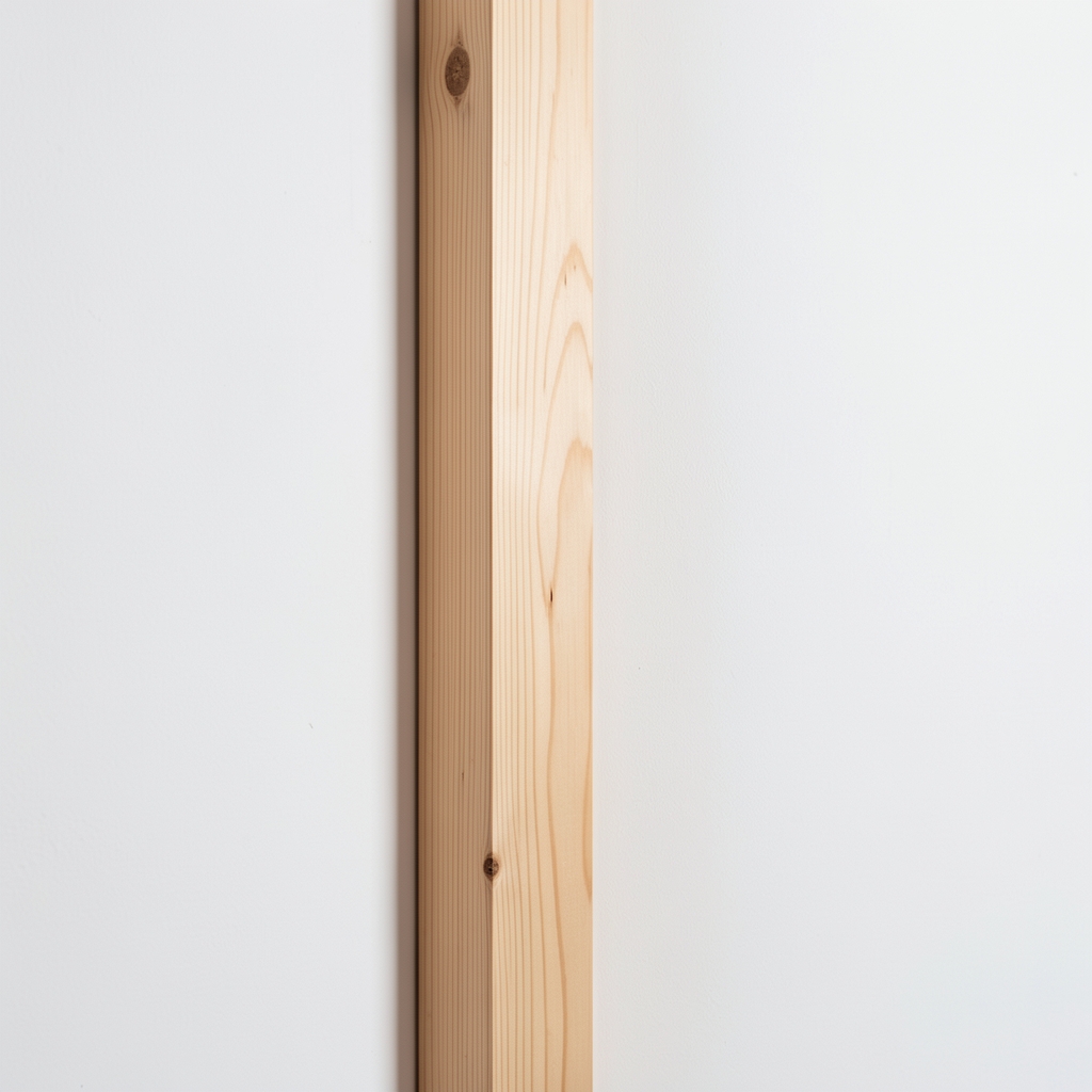 Zapatero estrecho de madera clara junto a una pared blanca, sin personas